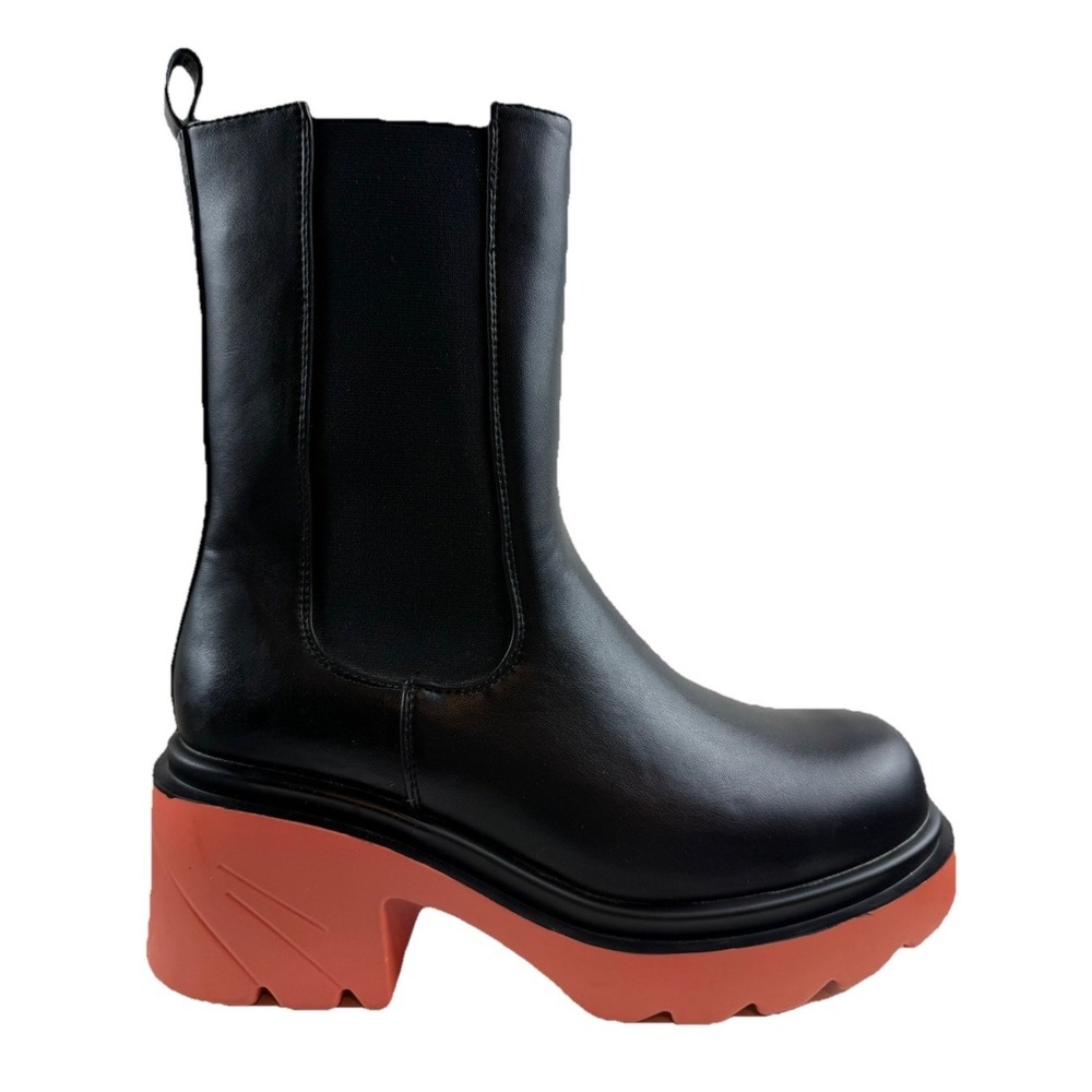 Vivianly Black Chelsea Boot Lug Sole Platform Chunky Heel Slip On Boot Size 38